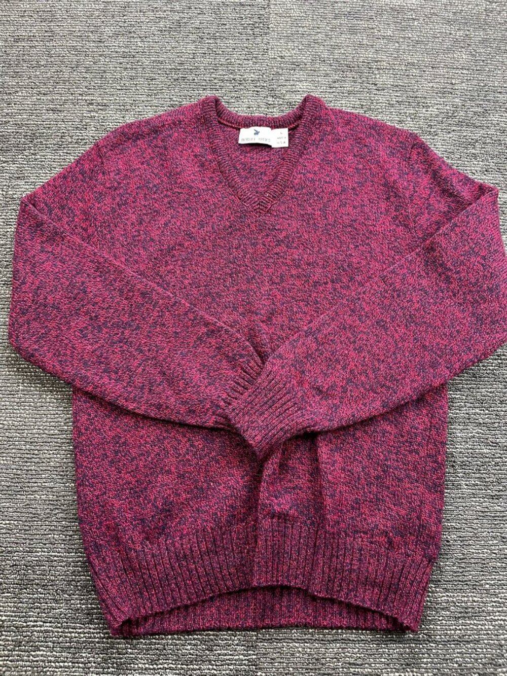 Robert Bruce Mens L Vintage V-Neck Pullover Sweater Red Navy Marl Knit USA
